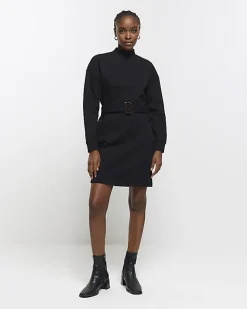 River Island Belted Sweatshirt Mini Dress Black Discount