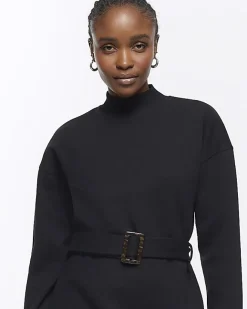 River Island Belted Sweatshirt Mini Dress Black Discount