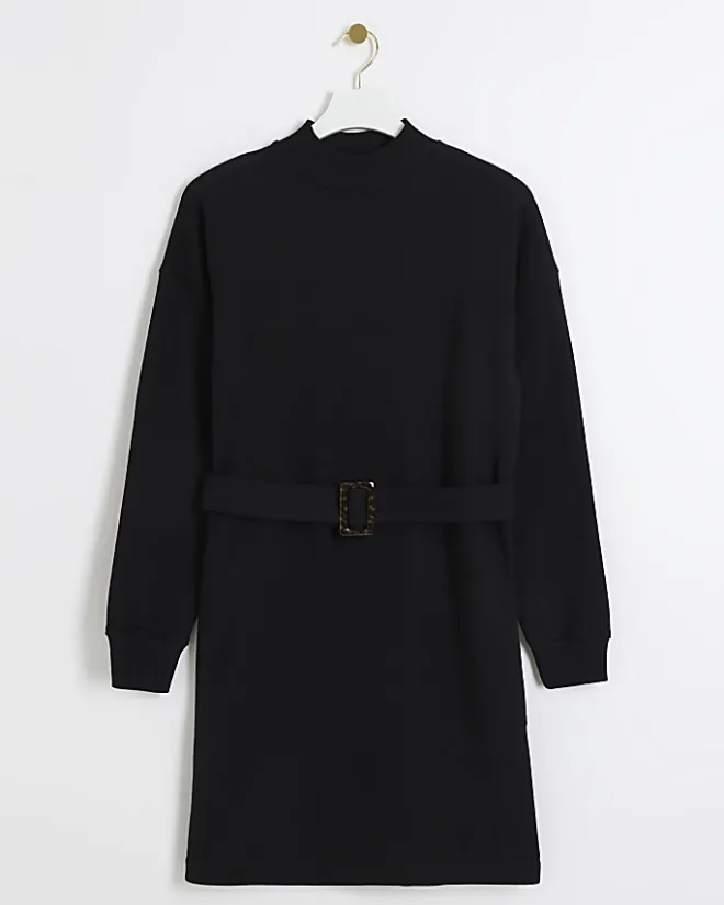 River Island Belted Sweatshirt Mini Dress Black Discount