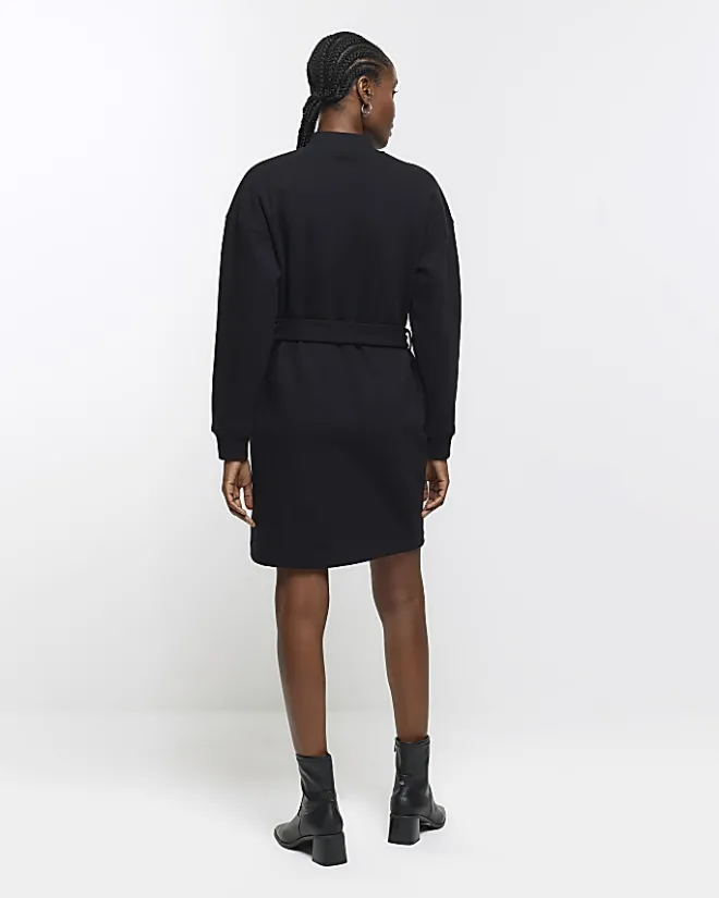 River Island Belted Sweatshirt Mini Dress Black Discount