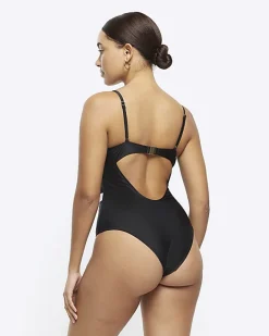 River Island belted swimsuit Black New