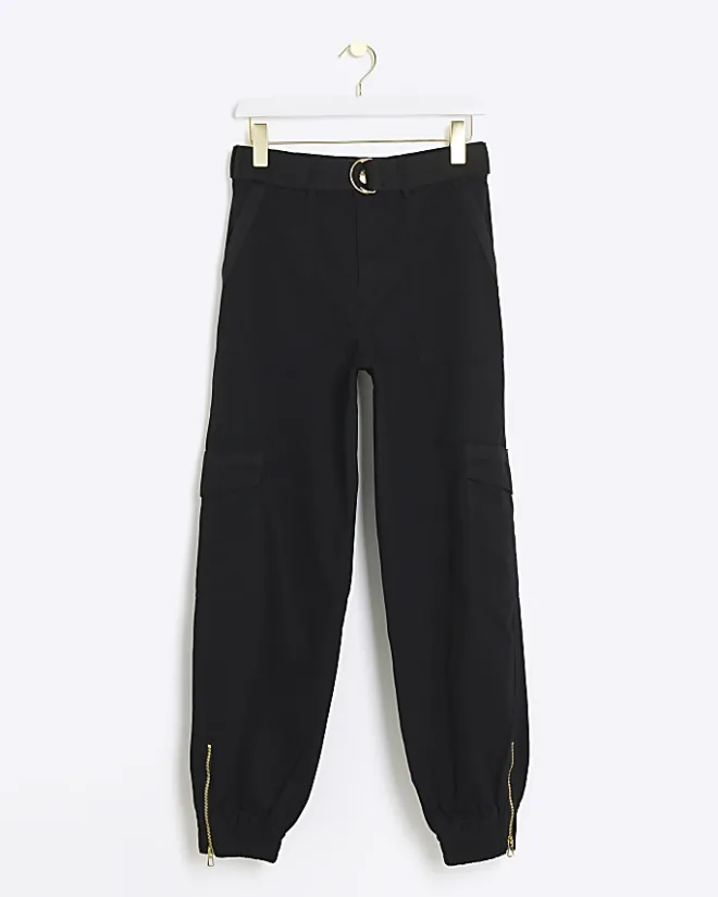River Island belted utility cargo trousers Black Discount