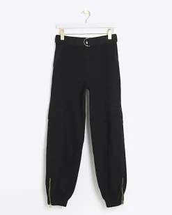 River Island belted utility cargo trousers Black Discount