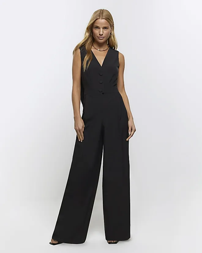 River Island bow blazer jumpsuit Black New
