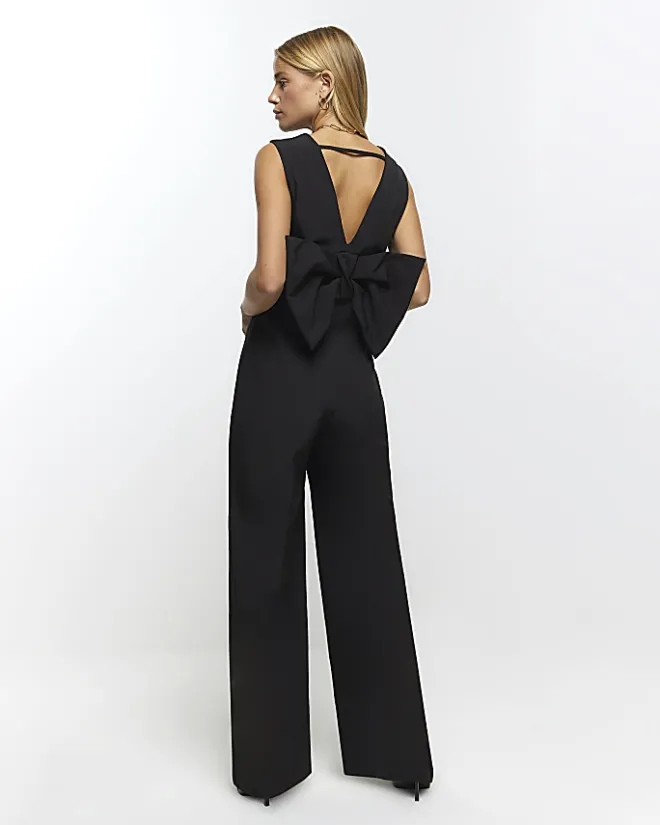 River Island bow blazer jumpsuit Black New
