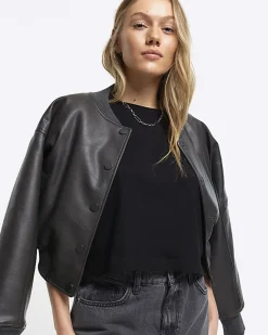 River Island Boxy Cropped T-Shirt Black Fashion