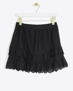 River Island broderie frill mini skirt Black Fashion