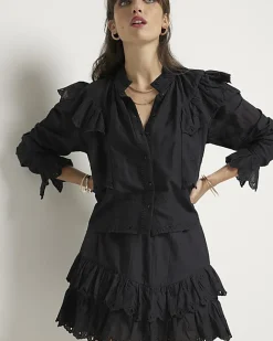 River Island broderie frill mini skirt Black Fashion