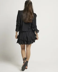 River Island broderie frill mini skirt Black Fashion