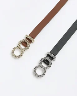 River Island buckle detail belt multipack Black Outlet