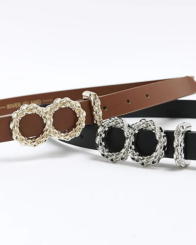 River Island buckle detail belt multipack Black Outlet