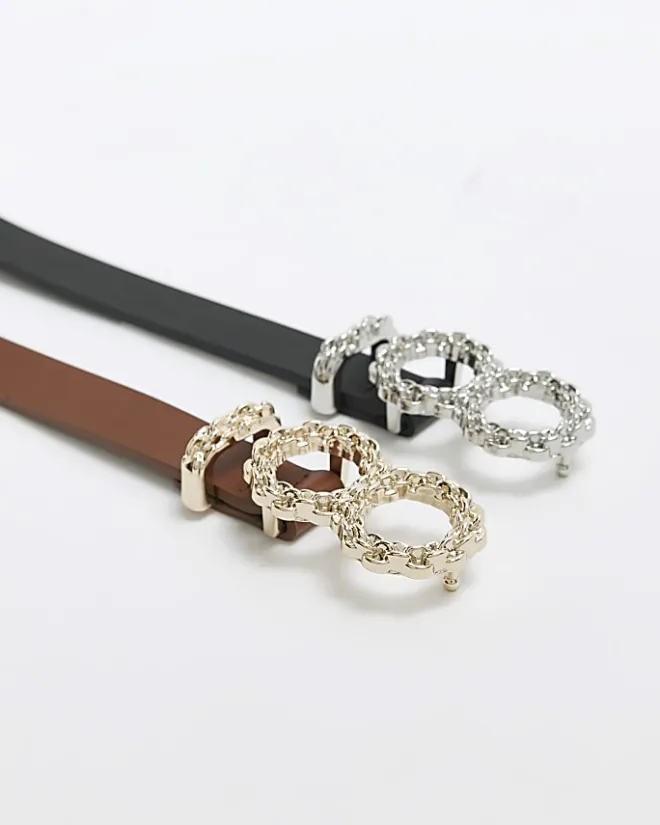 River Island buckle detail belt multipack Black Outlet