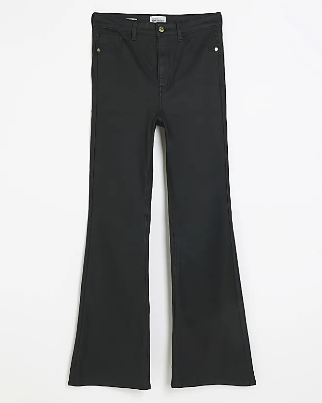 River Island bum sculpt flare coated jeans Black Online