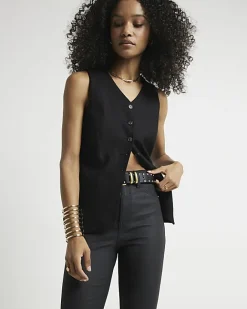 River Island bum sculpt flare coated jeans Black Online