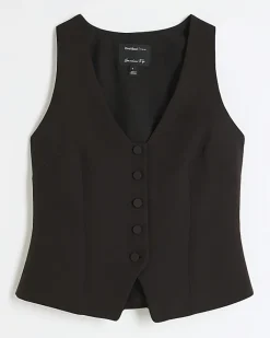 River Island button front waistcoat Black Clearance