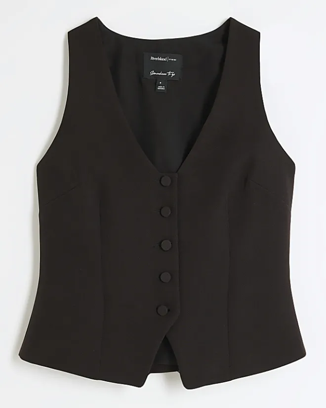 River Island button front waistcoat Black Clearance