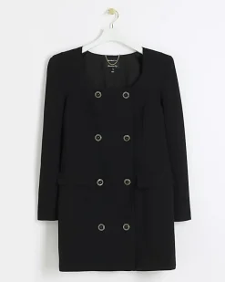 River Island button up shift mini dress Black Clearance