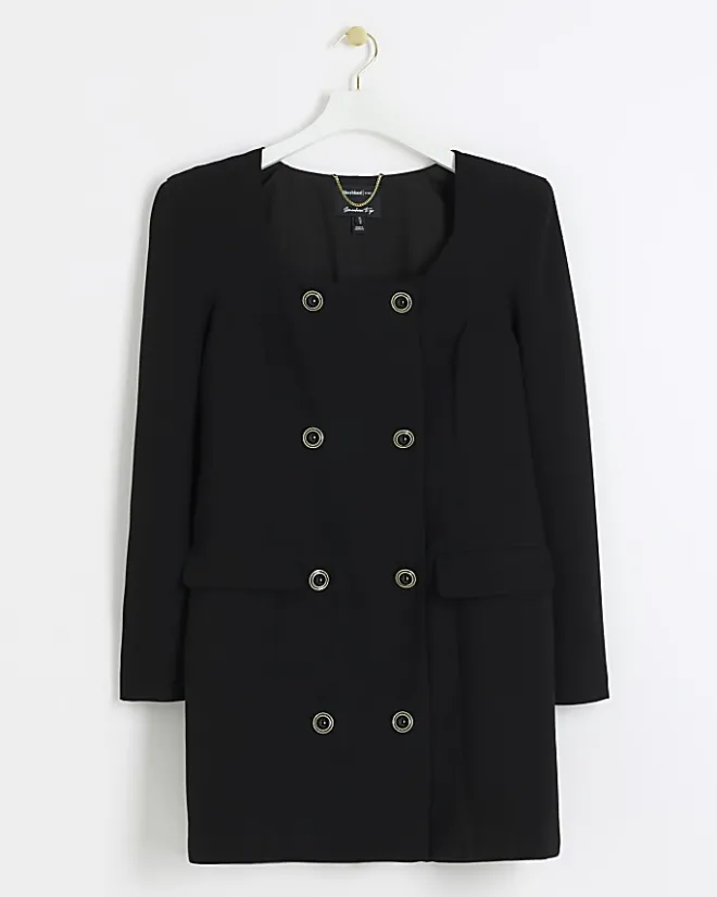 River Island button up shift mini dress Black Clearance