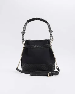 River Island canvas bucket shoulder bag Black Fashion