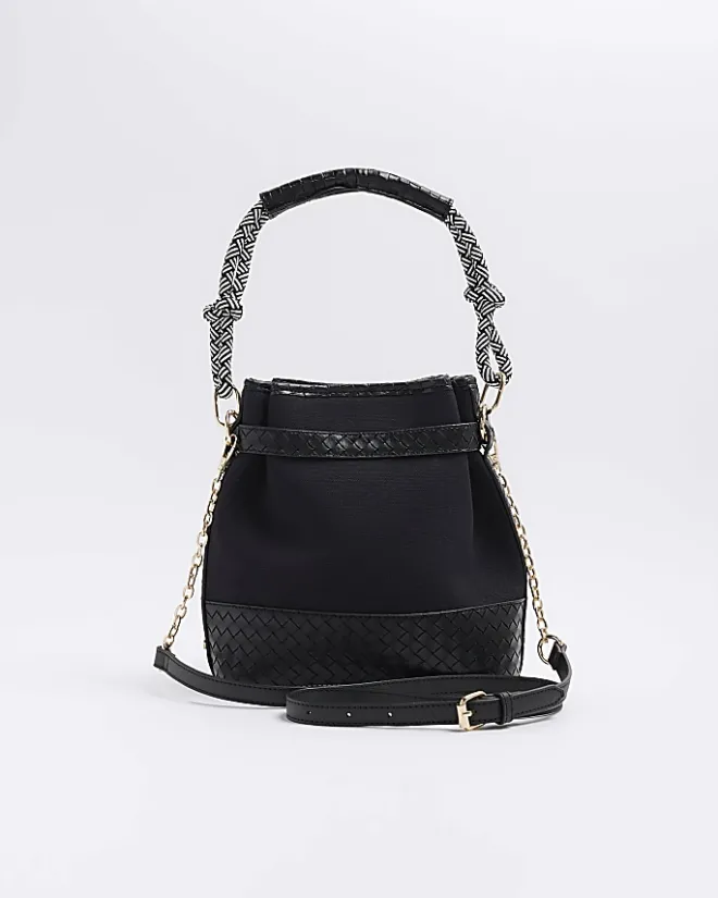 River Island canvas bucket shoulder bag Black Fashion