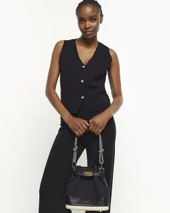 River Island canvas bucket shoulder bag Black Fashion