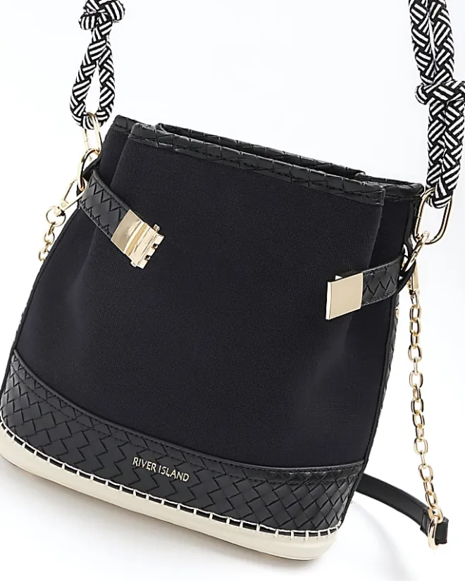 River Island canvas bucket shoulder bag Black Fashion