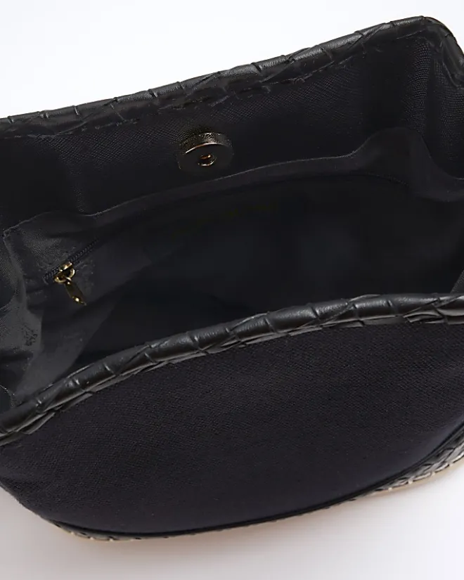 River Island canvas bucket shoulder bag Black Fashion