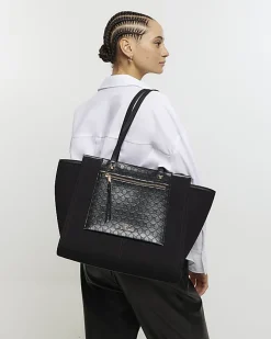 River Island canvas embossed RI shopper bag Black Discount