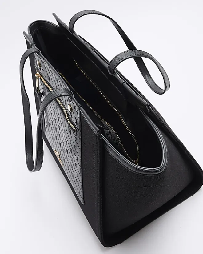 River Island canvas embossed RI shopper bag Black Discount