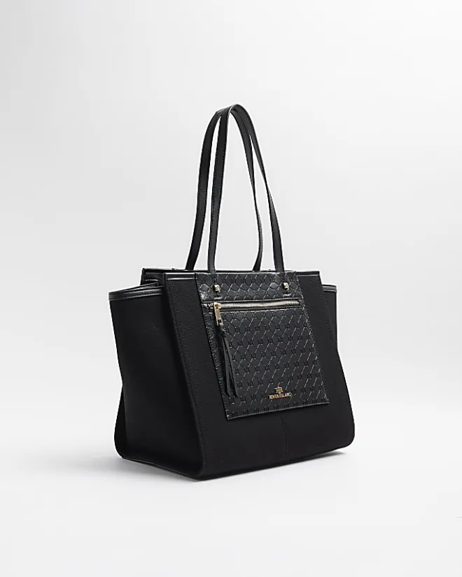 River Island canvas embossed RI shopper bag Black Discount