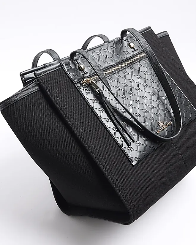 River Island canvas embossed RI shopper bag Black Discount