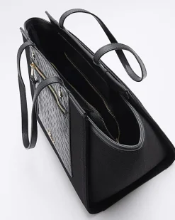 River Island canvas embossed RI shopper bag Black Discount