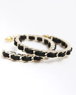 River Island Chain Thread Hoop Earrings Black Clearance