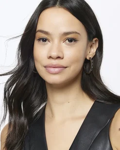 River Island Chain Thread Hoop Earrings Black Clearance