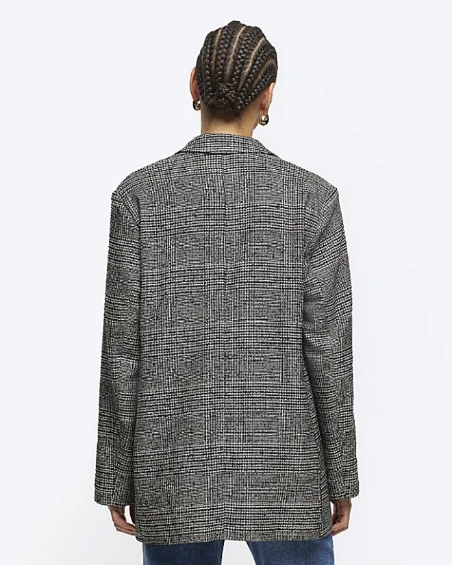 River Island check rolled sleeve blazer Black Sale