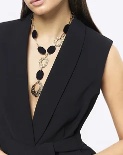 River Island Chunky Beaded Necklace Black New