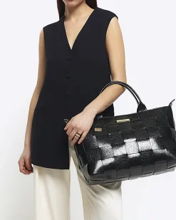 River Island chunky weave shopper bag Black Hot