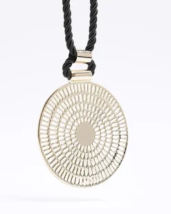 River Island Circle Pendant Necklace Black Sale