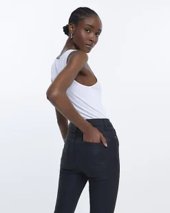 River Island coated high waisted flared jeans Black Hot