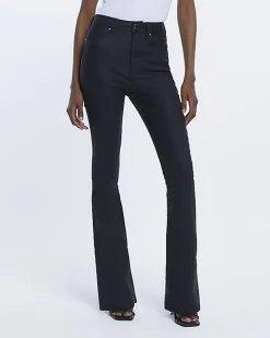 River Island coated high waisted flared jeans Black Hot