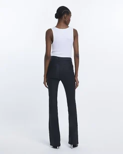 River Island coated high waisted flared jeans Black Hot