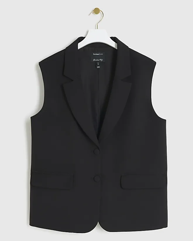 River Island collar V-neck waistcoat Black Hot