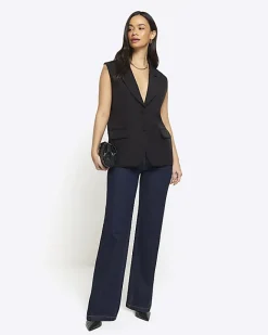 River Island collar V-neck waistcoat Black Hot
