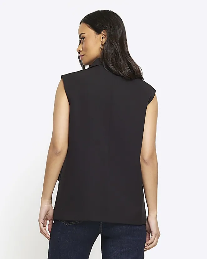 River Island collar V-neck waistcoat Black Hot