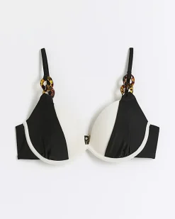 River Island colour bock plunge bikini top Black Best