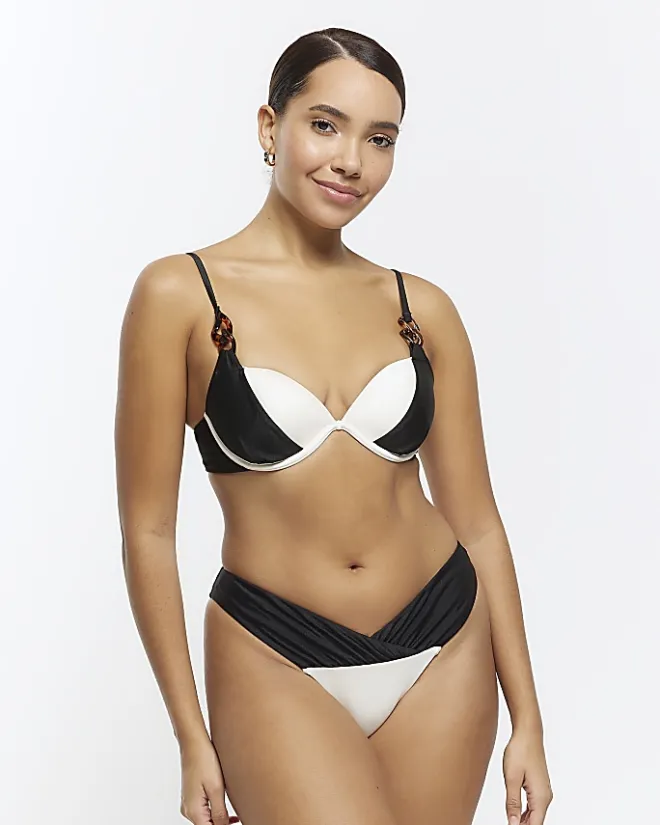 River Island colour bock plunge bikini top Black Best