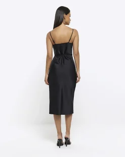 River Island cowl neck slip midi dress Black Sale