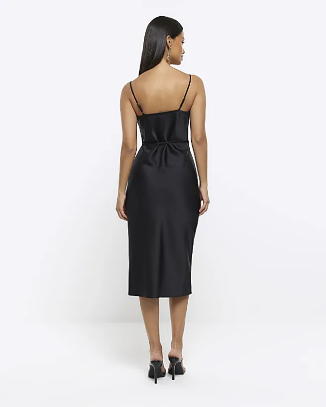 River Island cowl neck slip midi dress Black Sale