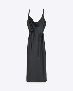 River Island cowl neck slip midi dress Black Sale