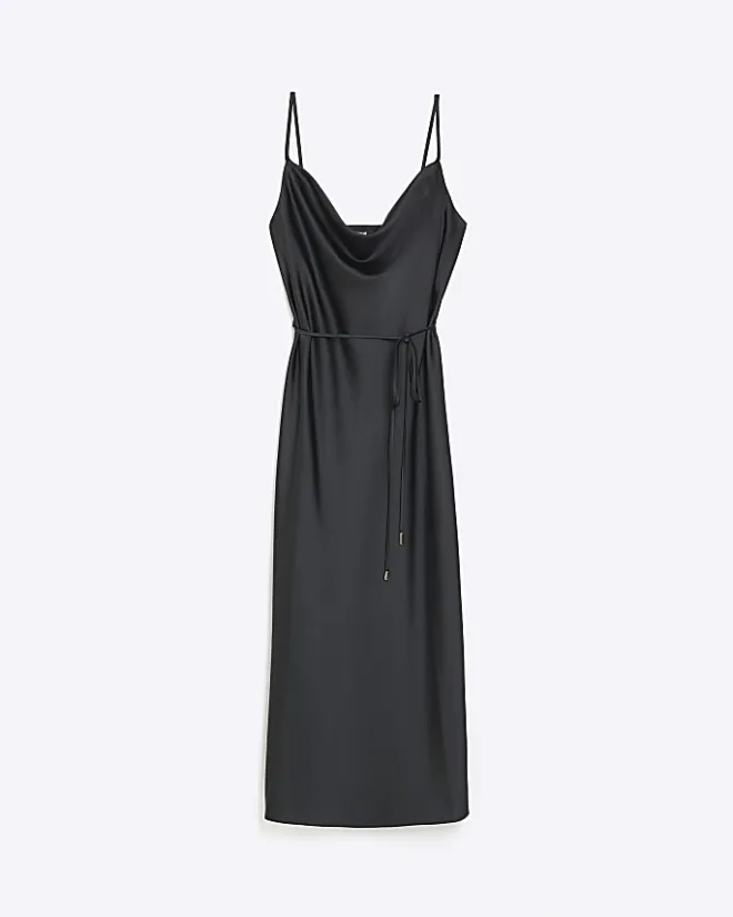 River Island cowl neck slip midi dress Black Sale